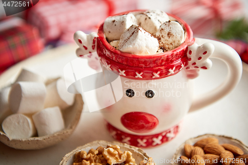 Image of Delicious homemade christmas hot chocolate or cocoa with marshmellows