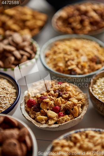 Image of Close up and selective focus. Composition of different kinds cereals