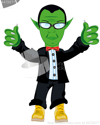 Image of Man fairy-tale troll in fashionable suit.Vector illustration