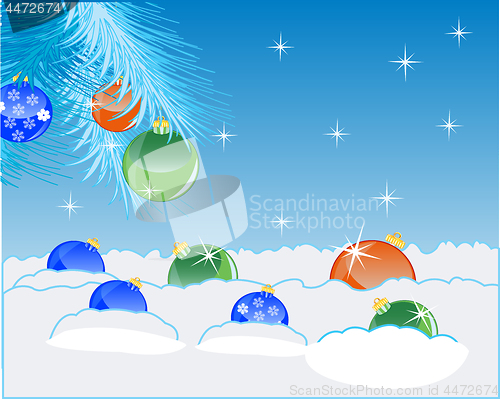 Image of Festive new years background with snow and toy