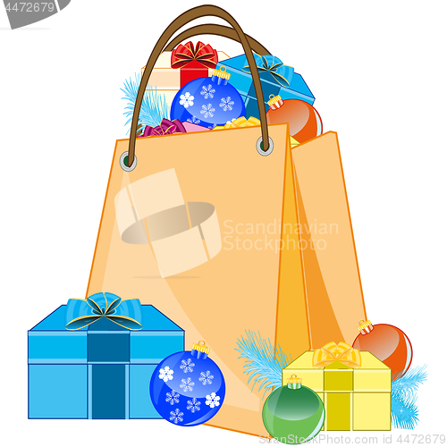 Image of Bag package with toy for festive fir tree and gift