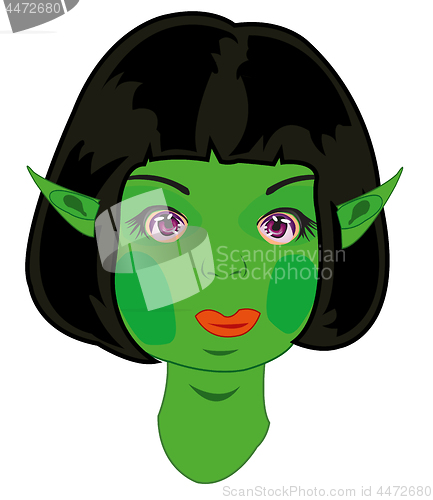 Image of Fairy-tale girl troll with green skin portrait