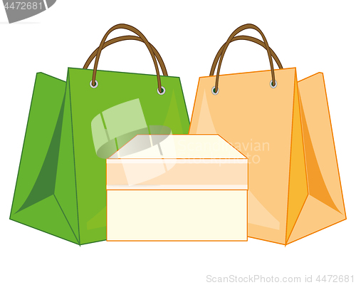 Image of Bags packages and box from paperboard.Vector illustration