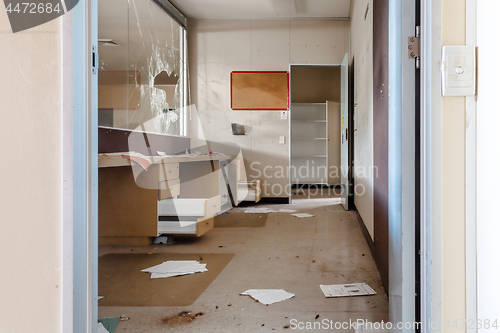 Image of Vandalised office reception area of abandoned building