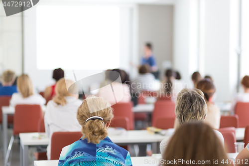 Image of Academic presentation in lecture hall at university.