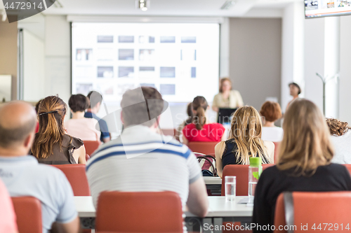 Image of Academic presentation in lecture hall at university.