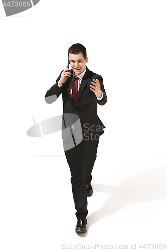 Image of Funny cheerful businessman over white background