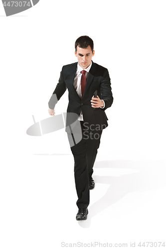 Image of Serious businessman over white background