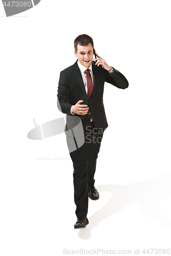 Image of Funny cheerful businessman over white background