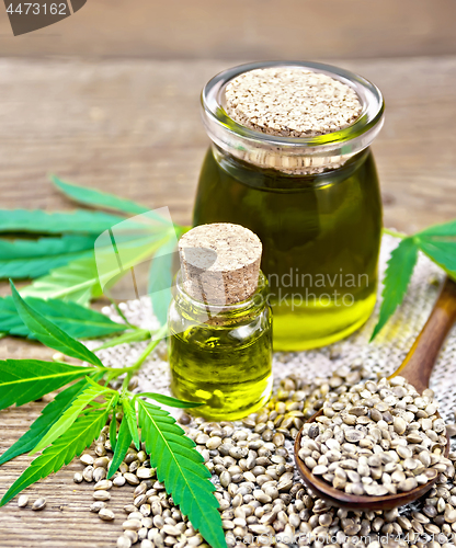 Image of Oil hemp in two jars on wooden table