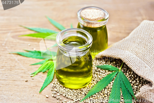 Image of Oil hemp in two jars with green sheet on board