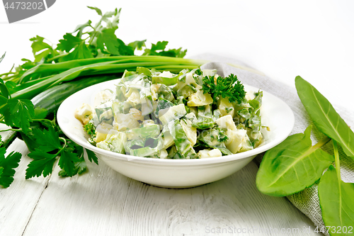 Image of Salad with potatoes and sorrel on board