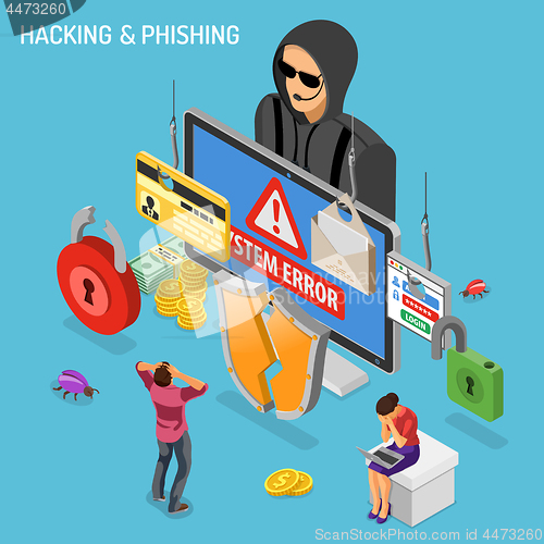 Image of Hacker Phishing Activity Isometric Concept