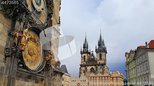 Image of Tyn Cathedral and Old Town Hall Tower with Astronomical Clock in