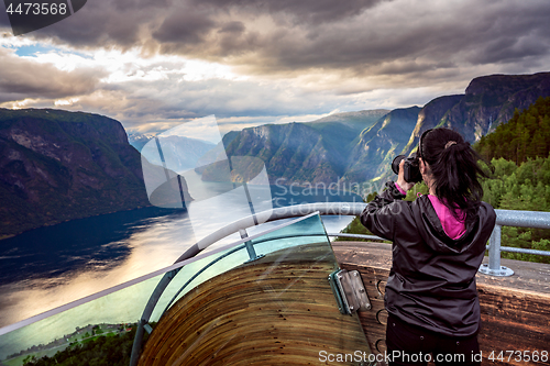 Image of Nature photographer. Stegastein Lookout.