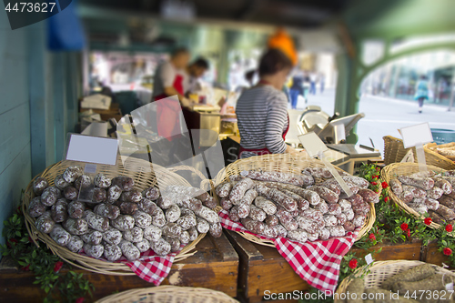 Image of French sausage on a street market