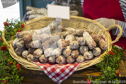 Image of French sausage on a street market