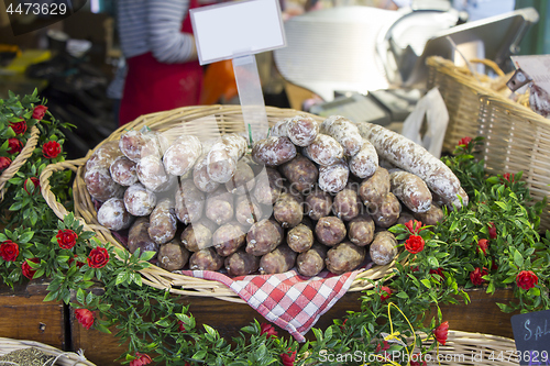 Image of French sausage on a street market