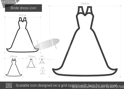 Image of Bride dress line icon.