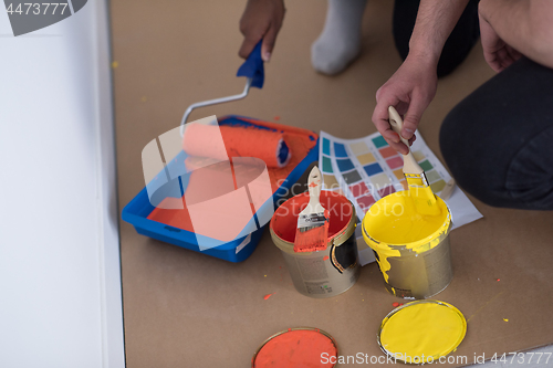 Image of painters prepare color for painting