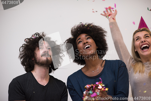Image of confetti party multiethnic group of people