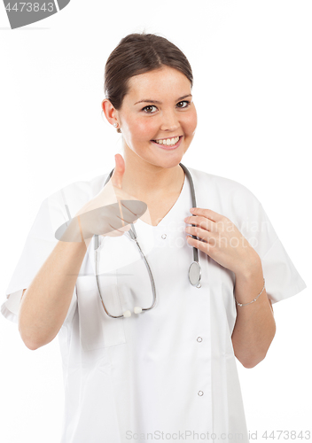 Image of young smiling woman doctor or nurse