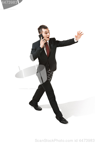 Image of Funny cheerful businessman over white background