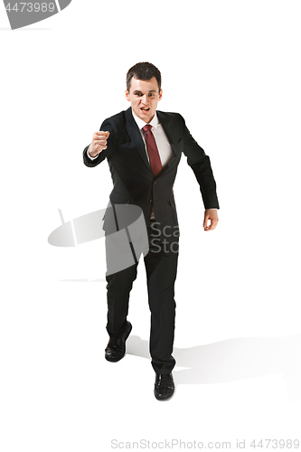 Image of Serious businessman over white background