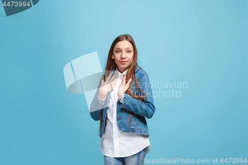 Image of Young serious thoughtful teen girl. Doubt concept.