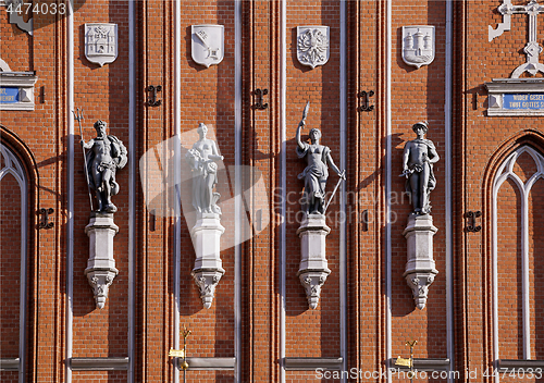 Image of Statues of gods on the House of the Blackheads in Riga
