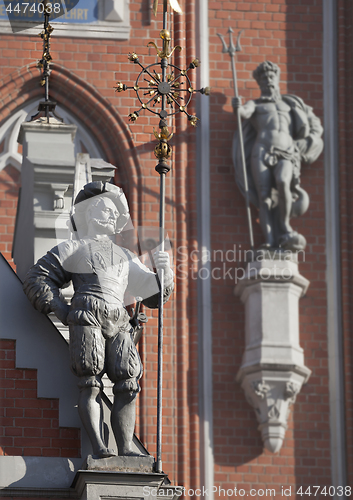 Image of Sculptures on the front of the House of the Blackheads in Riga