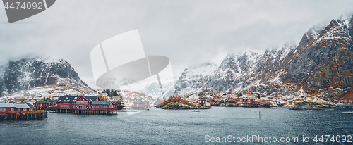 Image of A village on Lofoten Islands, Norway. Panorama