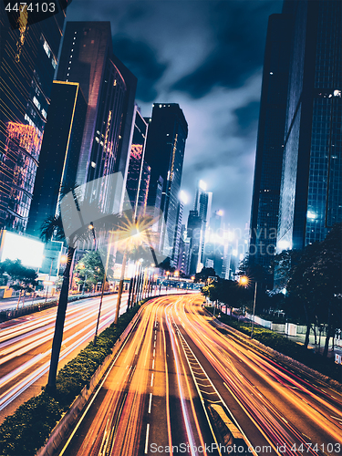 Image of Street traffic in Hong Kong at night