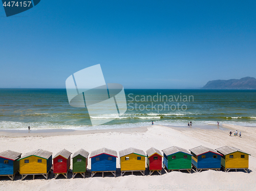 Image of Colourful wooden beach huts at Muizenberg beach