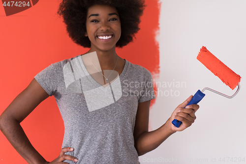 Image of black woman painting wall