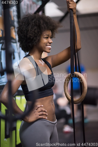 Image of portrait of black women after workout dipping exercise