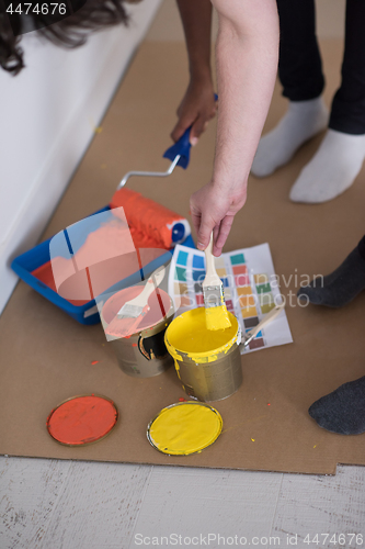 Image of painters prepare color for painting