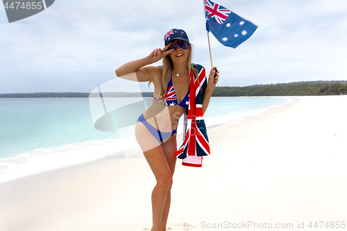 Image of Happy female good vibes Austraia Day or Australian tourism trave