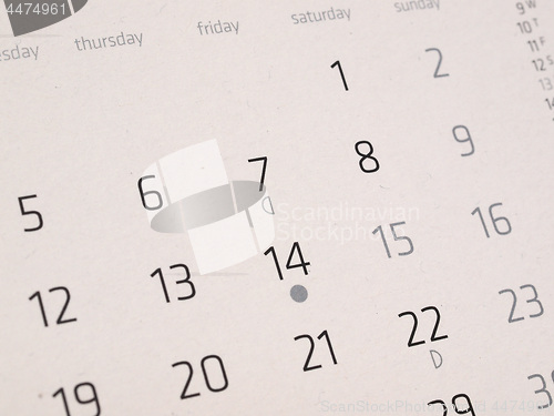 Image of Calendar page with selective focus