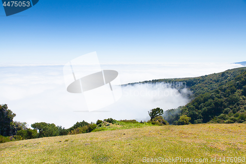 Image of madeira mountain landscape under a blue sky