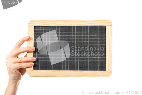 Image of woman\'s hands holding a blackboard publicity
