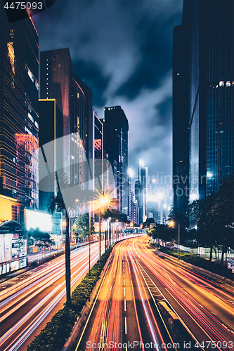 Image of Street traffic in Hong Kong at night