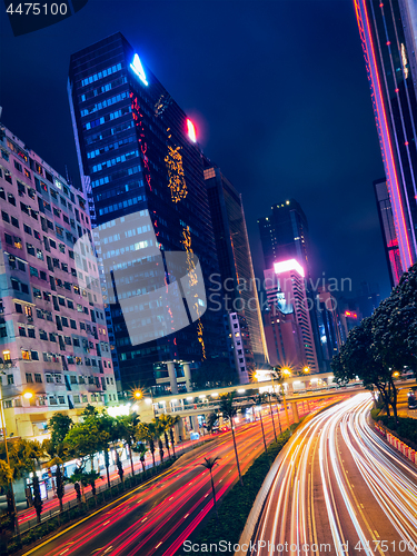 Image of Street traffic in Hong Kong at night