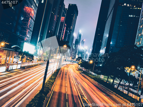 Image of Street traffic in Hong Kong at night