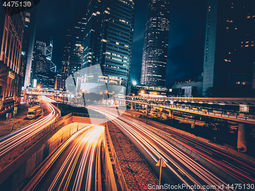 Image of Street traffic in Hong Kong at night