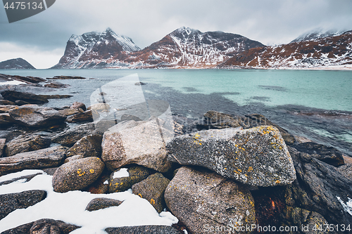 Image of Rocky coast of fjord in Norway