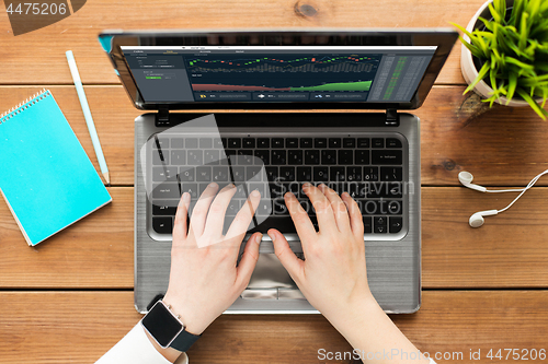 Image of hands with cryptocurrency on laptop screen