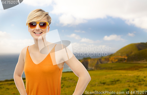 Image of happy smiling teenage girl over background