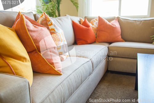 Image of Abstract of Inviting Colorful Couch Sitting Area in House