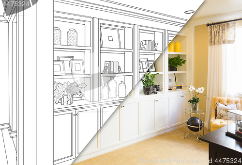 Image of Custom Built-in Shelves and Cabinets Design Drawing with Cross S